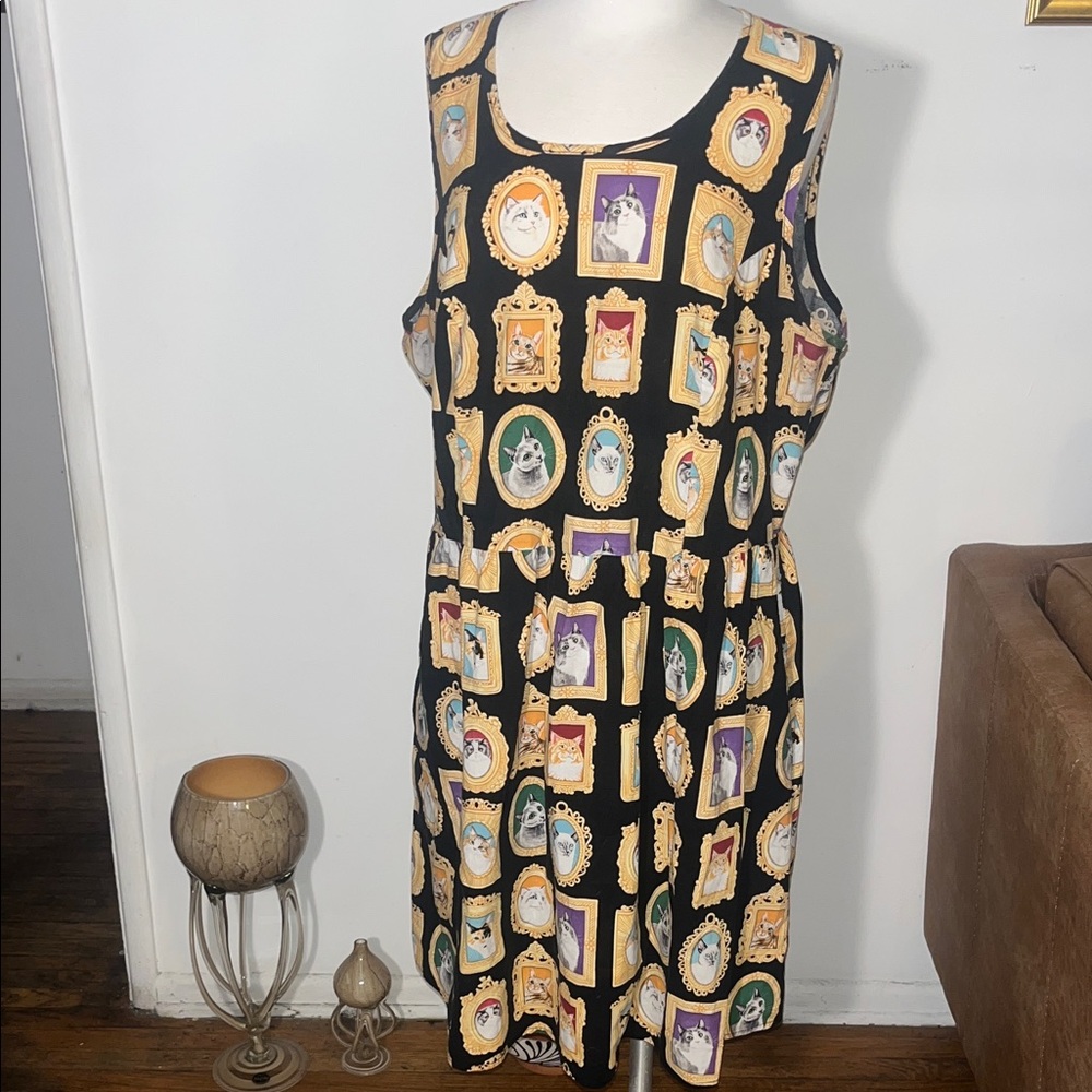 Retrolicious Cat Novelty Frame Print Sleeveless Dress